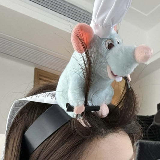 Funny Rat Chef Plush Headband – Adorable Cartoon Hair Clip for Daily Fun & Social Media Moments