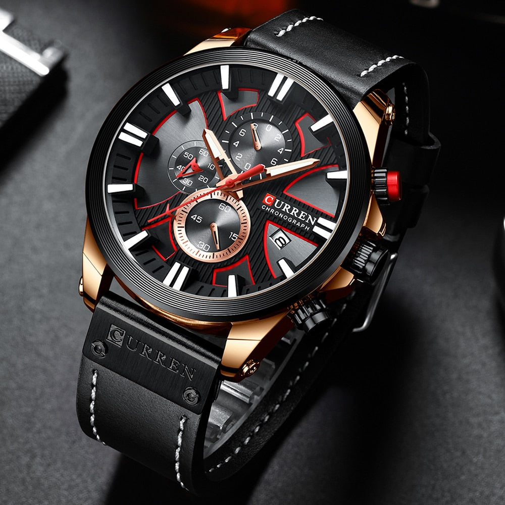 CURREN Watch Chronograph Sport Mens Watches Quartz Clock Leather Male Wristwatch Relogio Masculino Fashion Gift for Men