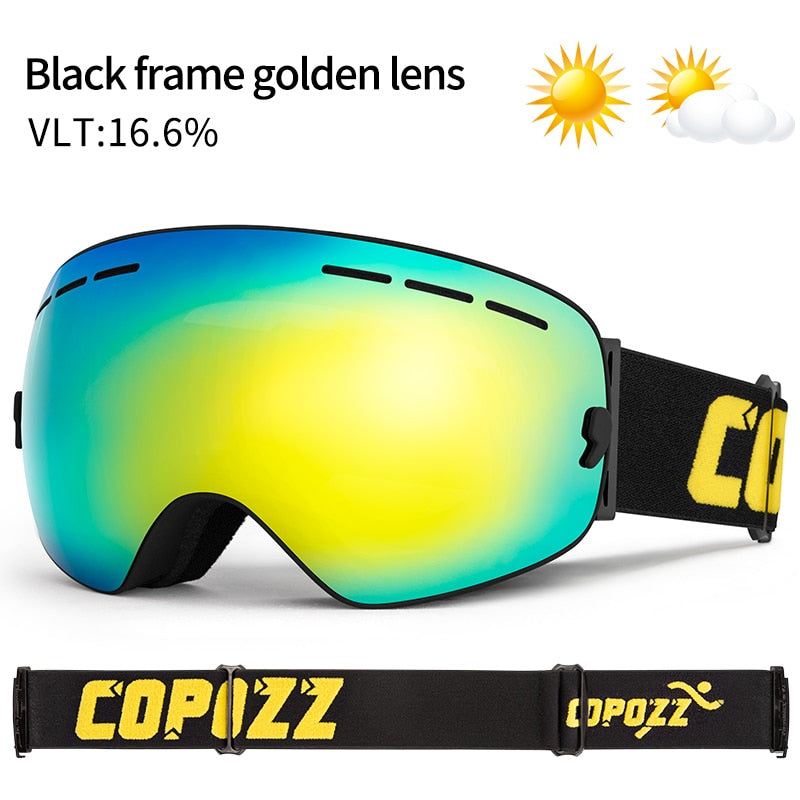 COPOZZ Brand Professional Ski Goggles Double Layers Lens Anti-fog UV400 Big Ski Glasses Skiing Snowboard Men Women Snow Goggles