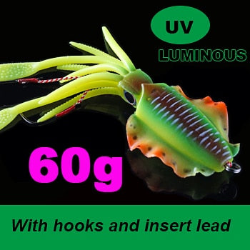 SUNMILE Fishing Soft Squid Lure 20g/60g/80g/100g/120g/150g Luminous/UV Squid Jig Fishing Lures For Sea Fishing Wobbler Bait