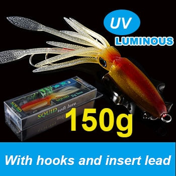 SUNMILE Fishing Soft Squid Lure 20g/60g/80g/100g/120g/150g Luminous/UV Squid Jig Fishing Lures For Sea Fishing Wobbler Bait