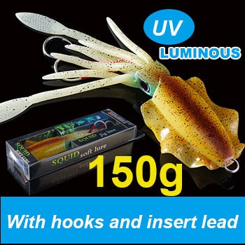 SUNMILE Fishing Soft Squid Lure 20g/60g/80g/100g/120g/150g Luminous/UV Squid Jig Fishing Lures For Sea Fishing Wobbler Bait