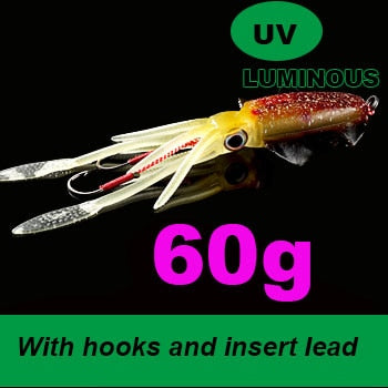 SUNMILE Fishing Soft Squid Lure 20g/60g/80g/100g/120g/150g Luminous/UV Squid Jig Fishing Lures For Sea Fishing Wobbler Bait