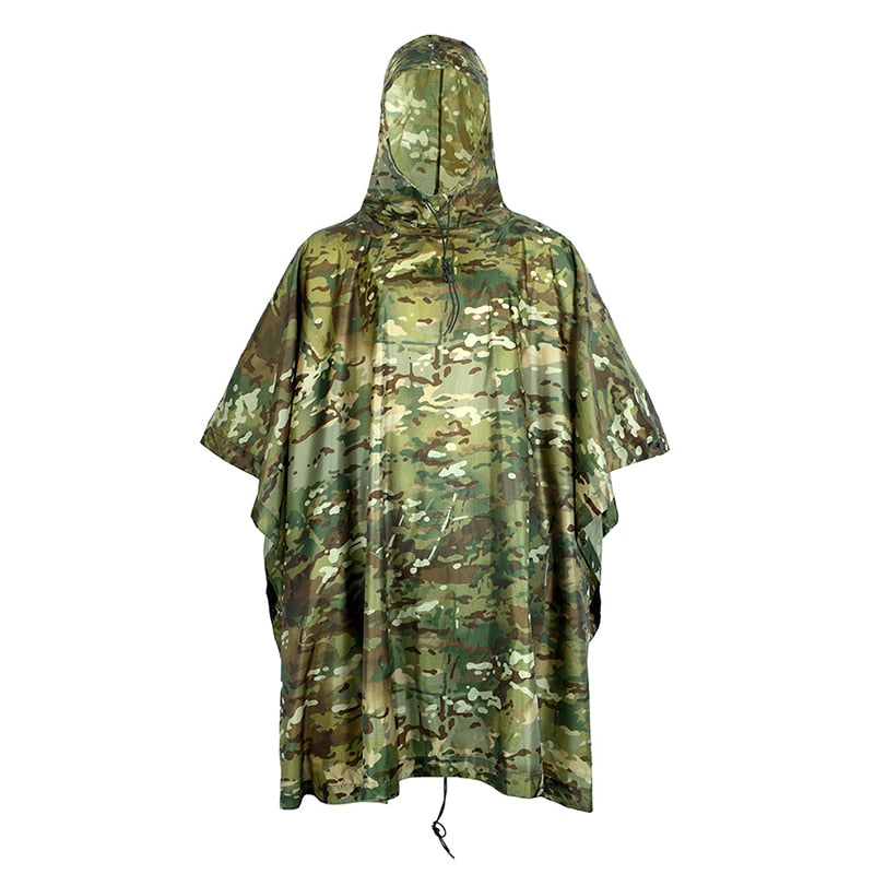 Outdoor Hooded Breathable Rainwear Camo Poncho Army Tactical Raincoat Camping Hiking Hunting Birdwatching Suit Travel Rain Gears