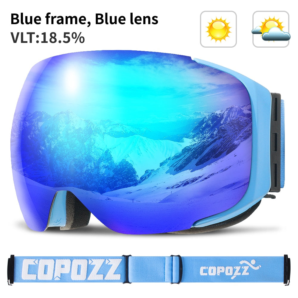 COPOZZ Magnetic Ski Goggles with Quick-Change Lens and Case Set 100% UV400 Protection Anti-fog Snowboard Goggles for Men &amp; Women