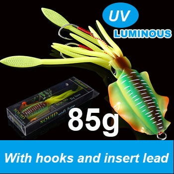 SUNMILE Fishing Soft Squid Lure 20g/60g/80g/100g/120g/150g Luminous/UV Squid Jig Fishing Lures For Sea Fishing Wobbler Bait