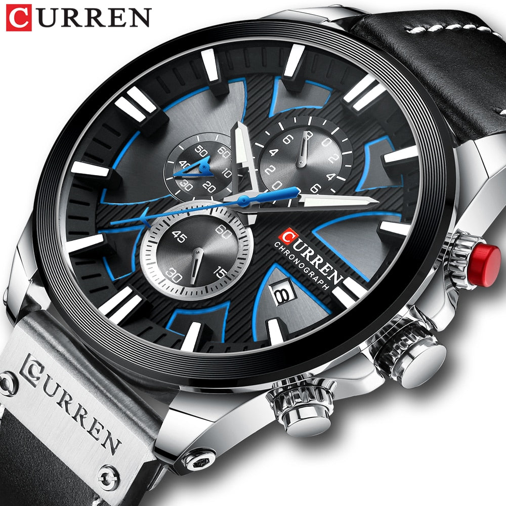 CURREN Watch Chronograph Sport Mens Watches Quartz Clock Leather Male Wristwatch Relogio Masculino Fashion Gift for Men