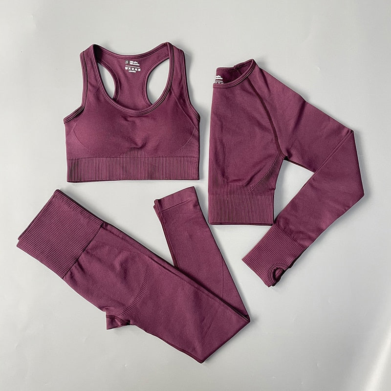 2/3/4PCS Seamless Women Yoga Set Workout Sportswear Gym Clothes Fitness Long Sleeve Crop Top High Waist Leggings Sports Suit