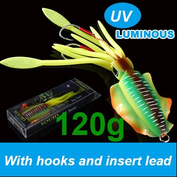 SUNMILE Fishing Soft Squid Lure 20g/60g/80g/100g/120g/150g Luminous/UV Squid Jig Fishing Lures For Sea Fishing Wobbler Bait