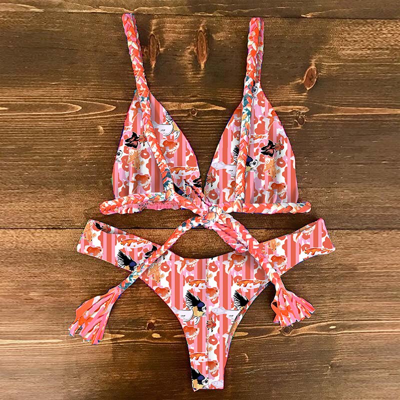 2022 Bikini Set Women Swimwear Push Up Swimsuit Top Solid Bottom Print Brazilian Biquini Bathing Suit Swim Wear Beach