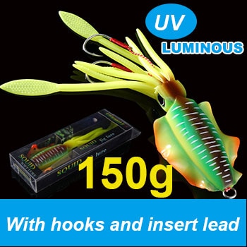 SUNMILE Fishing Soft Squid Lure 20g/60g/80g/100g/120g/150g Luminous/UV Squid Jig Fishing Lures For Sea Fishing Wobbler Bait