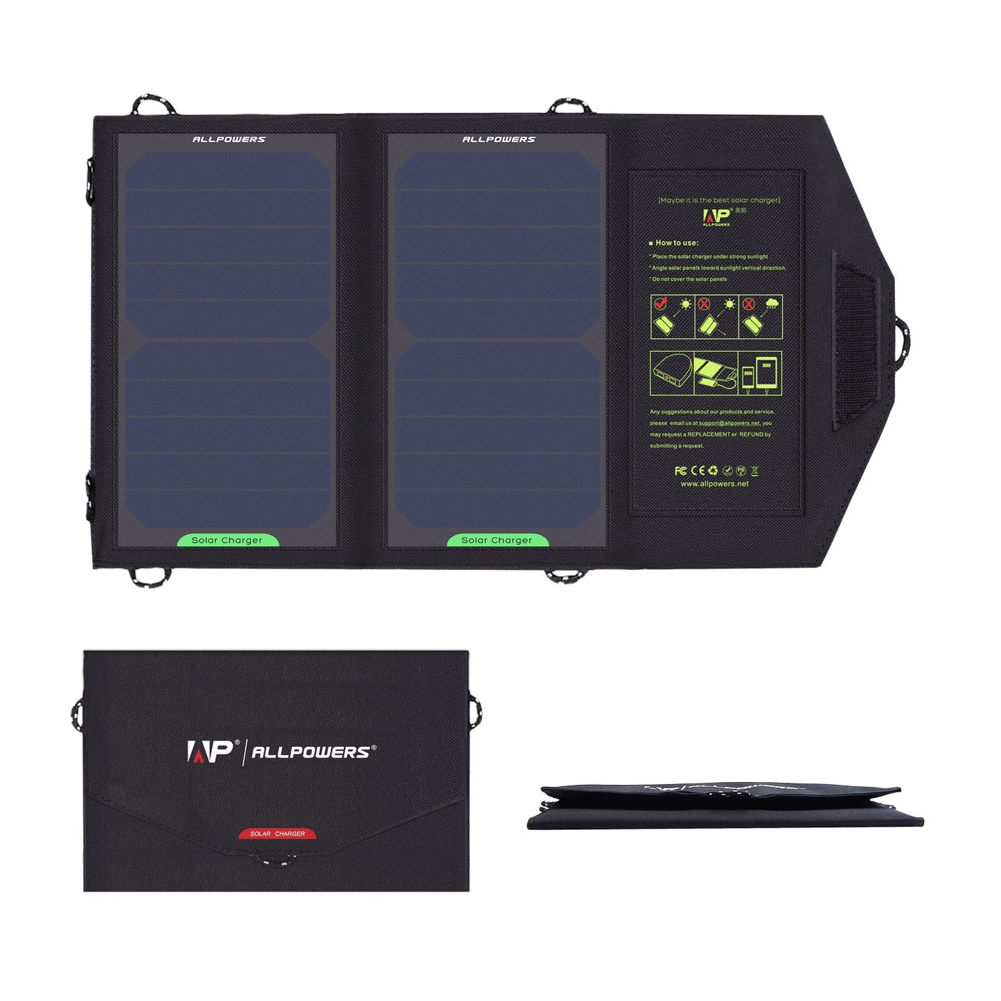 ALLPOWERS Flexible Foldable Solar Panel 5V 18V High Efficience Solar Battery Charger 21W Solar Phone Charger for Travel Iphone