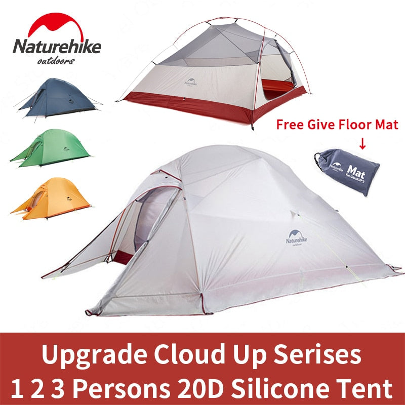 Naturehike Cloud Up Outdoor Camping Tent Ultralight 1 2 3 man 20D Silica Gel Single Double Persons Tent Hiking With Free Mat