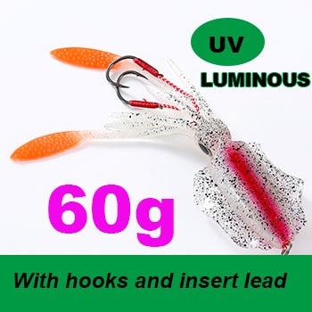 SUNMILE Fishing Soft Squid Lure 20g/60g/80g/100g/120g/150g Luminous/UV Squid Jig Fishing Lures For Sea Fishing Wobbler Bait