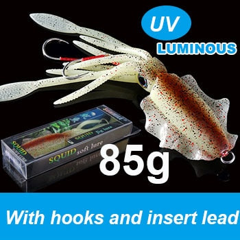 SUNMILE Fishing Soft Squid Lure 20g/60g/80g/100g/120g/150g Luminous/UV Squid Jig Fishing Lures For Sea Fishing Wobbler Bait