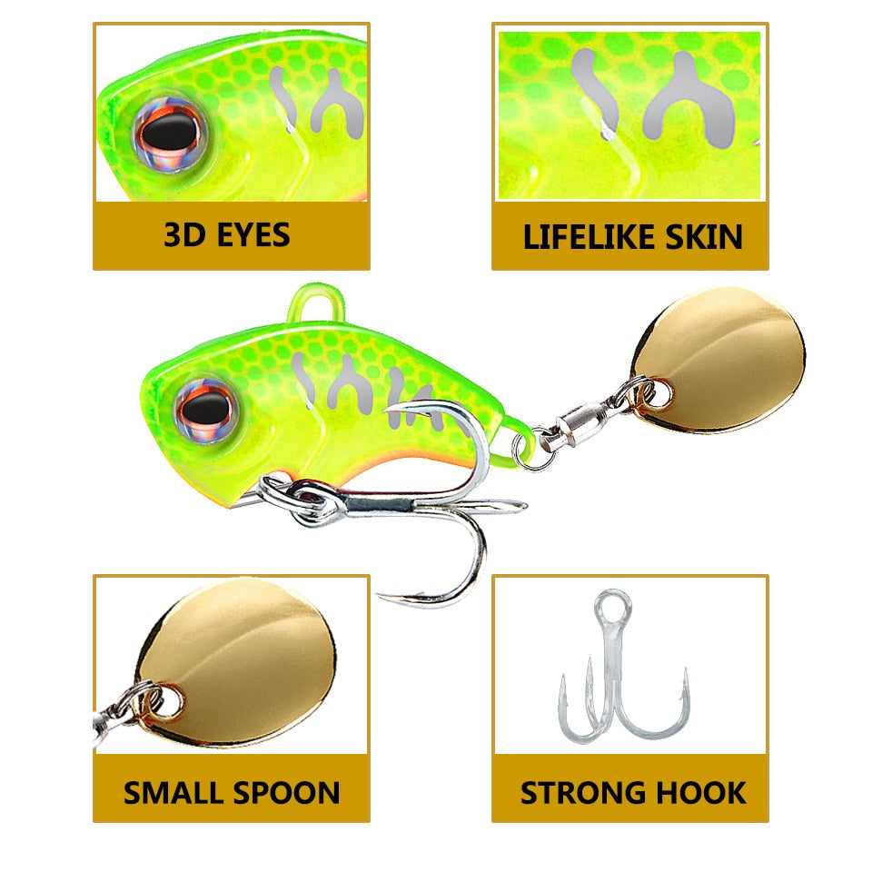 1PCS Rotating Metal VIB 9g/13g/16g/22g Wobbler Fishing Lure Sequins Tail Spinner Sinking Baits Spoon Crankbait  Fishing Tackle