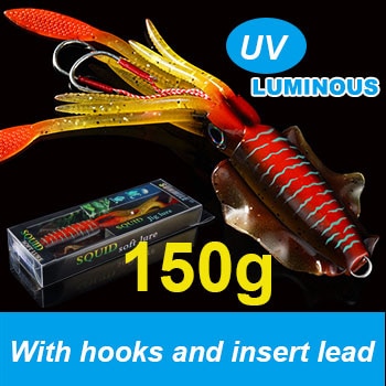 SUNMILE Fishing Soft Squid Lure 20g/60g/80g/100g/120g/150g Luminous/UV Squid Jig Fishing Lures For Sea Fishing Wobbler Bait