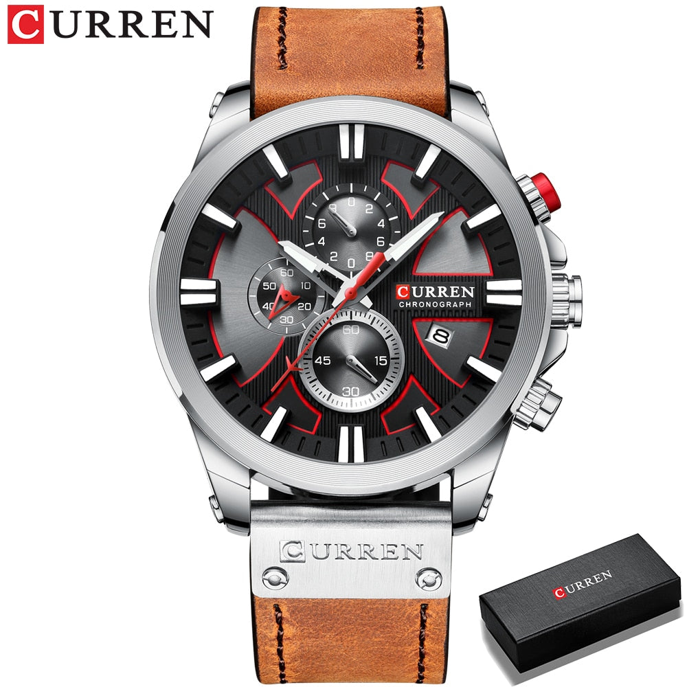 CURREN Watch Chronograph Sport Mens Watches Quartz Clock Leather Male Wristwatch Relogio Masculino Fashion Gift for Men