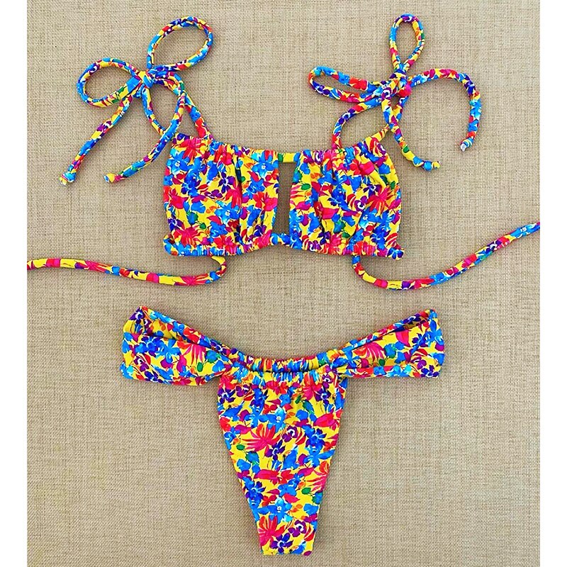 2022 Bikini Set Women Swimwear Push Up Swimsuit Top Solid Bottom Print Brazilian Biquini Bathing Suit Swim Wear Beach