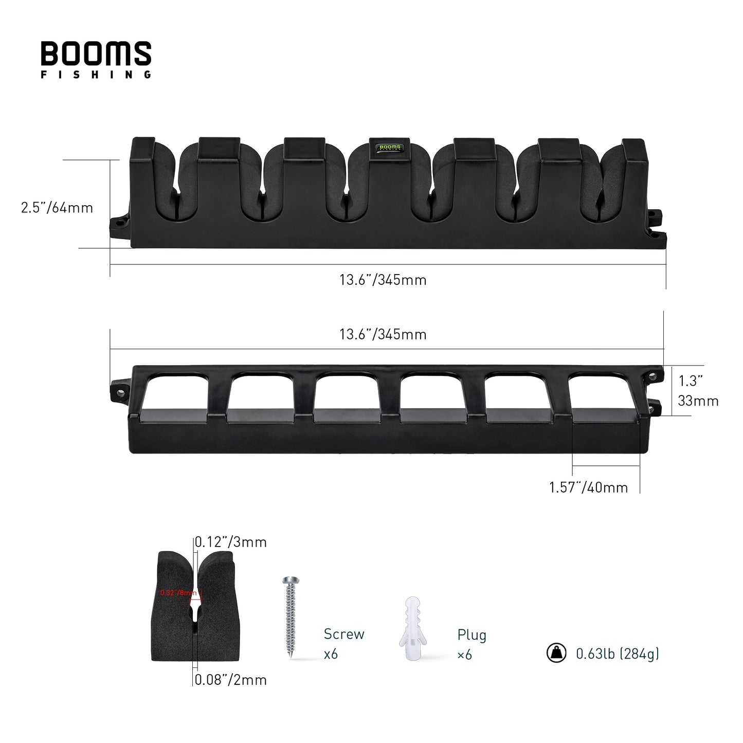 Booms Fishing WV2 Vertical 6-Rod Rack Fishing Pole Holder Rod Holders Wall Mount Modular for Garage