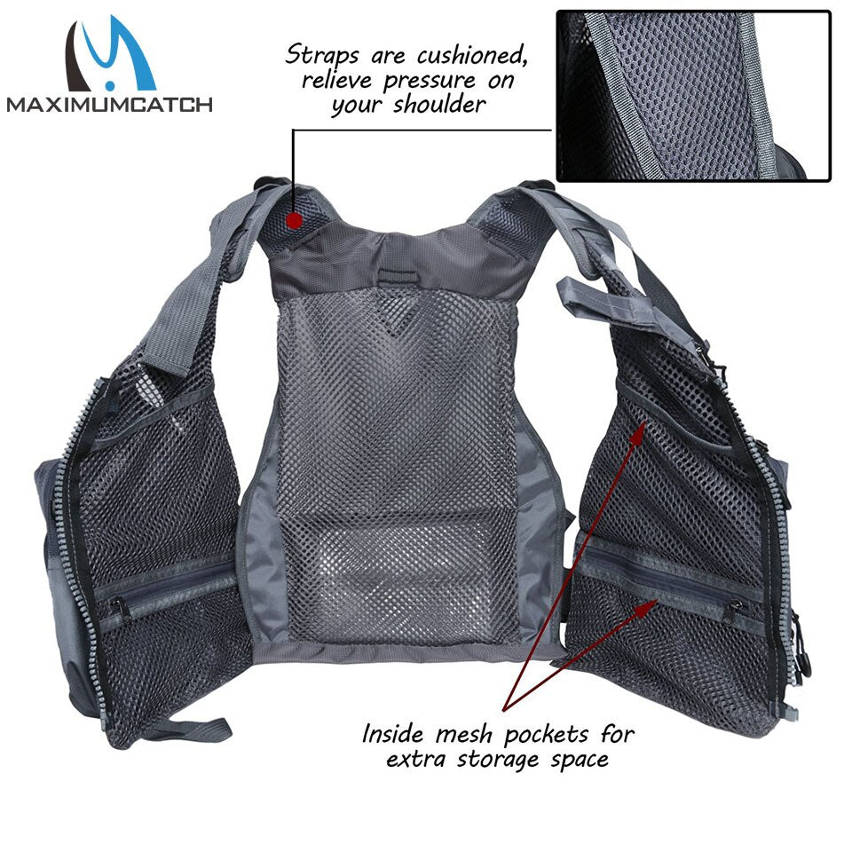 Maximumcatch Fly Fishing Vest Adjustable Mutil-Pocket Packs &amp; Detachable Cushion Fishing Vest