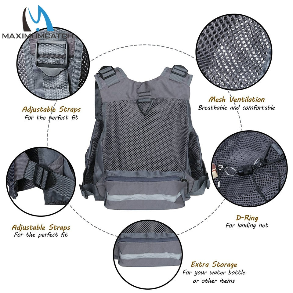 Maximumcatch Fly Fishing Vest Adjustable Mutil-Pocket Packs &amp; Detachable Cushion Fishing Vest