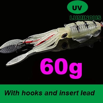 SUNMILE Fishing Soft Squid Lure 20g/60g/80g/100g/120g/150g Luminous/UV Squid Jig Fishing Lures For Sea Fishing Wobbler Bait