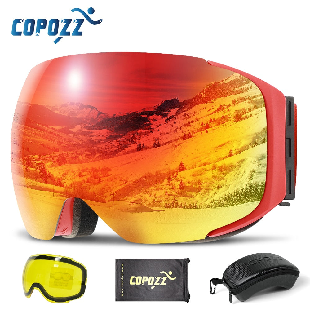 COPOZZ Magnetic Ski Goggles with Quick-Change Lens and Case Set 100% UV400 Protection Anti-fog Snowboard Goggles for Men &amp; Women