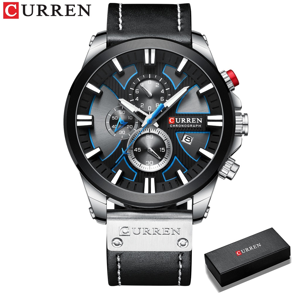 CURREN Watch Chronograph Sport Mens Watches Quartz Clock Leather Male Wristwatch Relogio Masculino Fashion Gift for Men