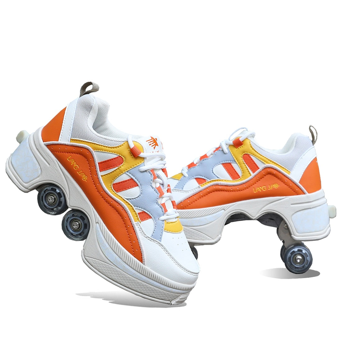 Deform Wheel Skates Roller Skate Shoes With 4 Wheels Kid Casual Deformation Parkour Runaway Sneakers For Children Rounds Walk