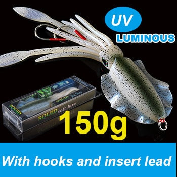 SUNMILE Fishing Soft Squid Lure 20g/60g/80g/100g/120g/150g Luminous/UV Squid Jig Fishing Lures For Sea Fishing Wobbler Bait