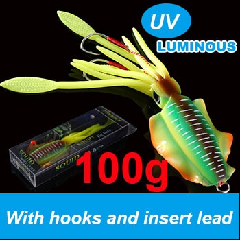 SUNMILE Fishing Soft Squid Lure 20g/60g/80g/100g/120g/150g Luminous/UV Squid Jig Fishing Lures For Sea Fishing Wobbler Bait