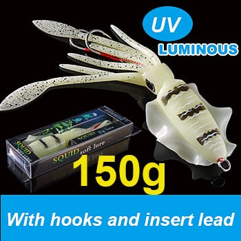 SUNMILE Fishing Soft Squid Lure 20g/60g/80g/100g/120g/150g Luminous/UV Squid Jig Fishing Lures For Sea Fishing Wobbler Bait