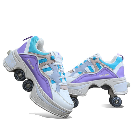 Deform Wheel Skates Roller Skate Shoes With 4 Wheels Kid Casual Deformation Parkour Runaway Sneakers For Children Rounds Walk