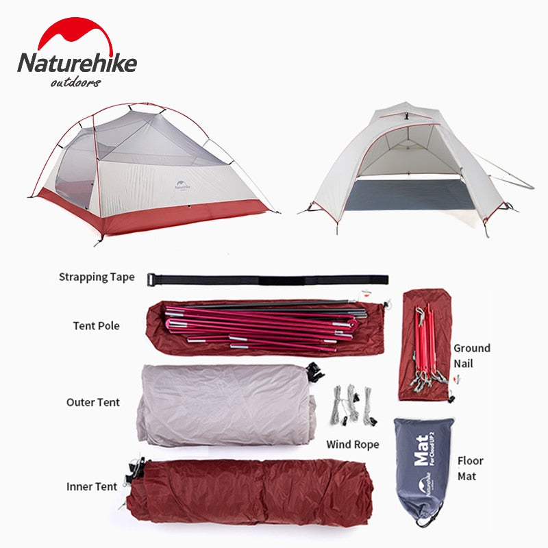 Naturehike Cloud Up Outdoor Camping Tent Ultralight 1 2 3 man 20D Silica Gel Single Double Persons Tent Hiking With Free Mat