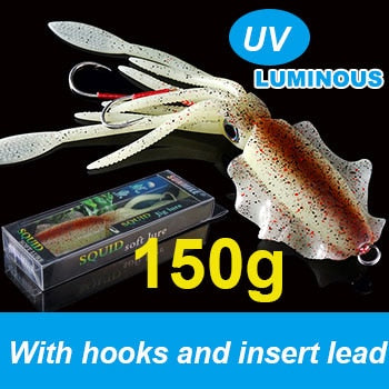 SUNMILE Fishing Soft Squid Lure 20g/60g/80g/100g/120g/150g Luminous/UV Squid Jig Fishing Lures For Sea Fishing Wobbler Bait