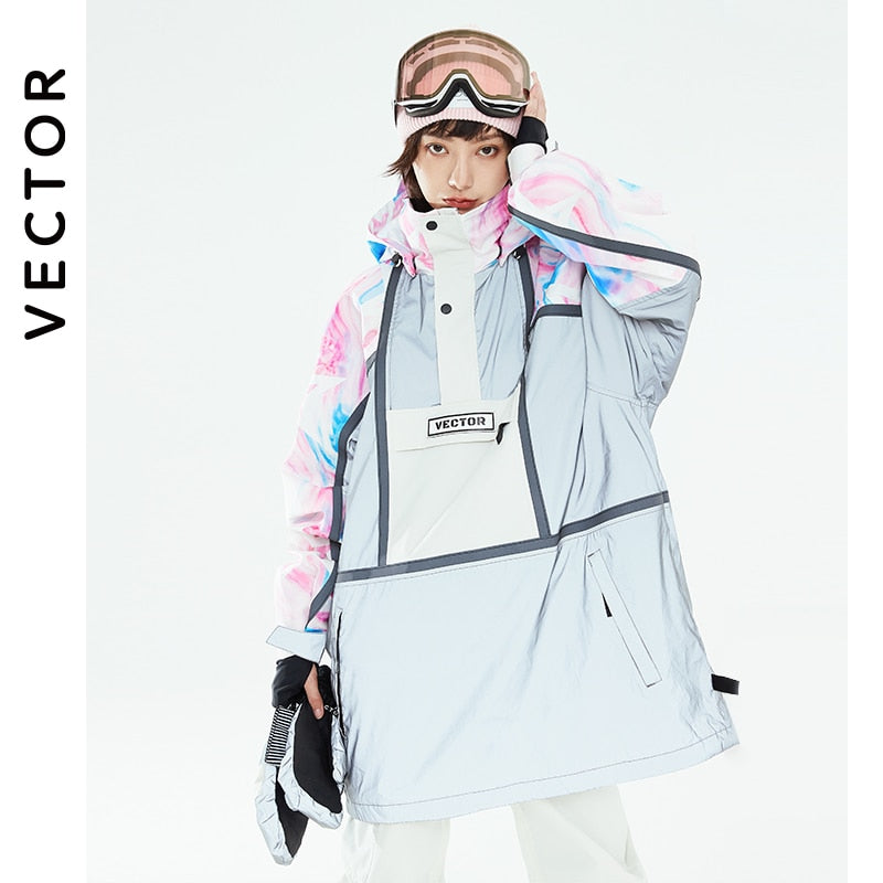 VECTOR Ski Wear Women&#39;s Hooded Sweater Reflective Trend Ski Wear Thickened Warmth and Waterproof Ski Equipment Ski Suit Women