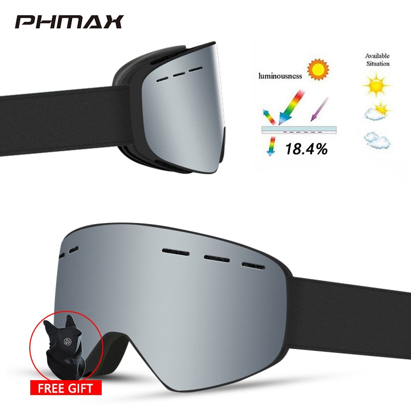 PHMAX Ski Goggles Men Snowboard Glasses Women Winter Outdoor Snow Sunglasses UV400 Double Layers Lens Anti-Fog Skiing Goggles