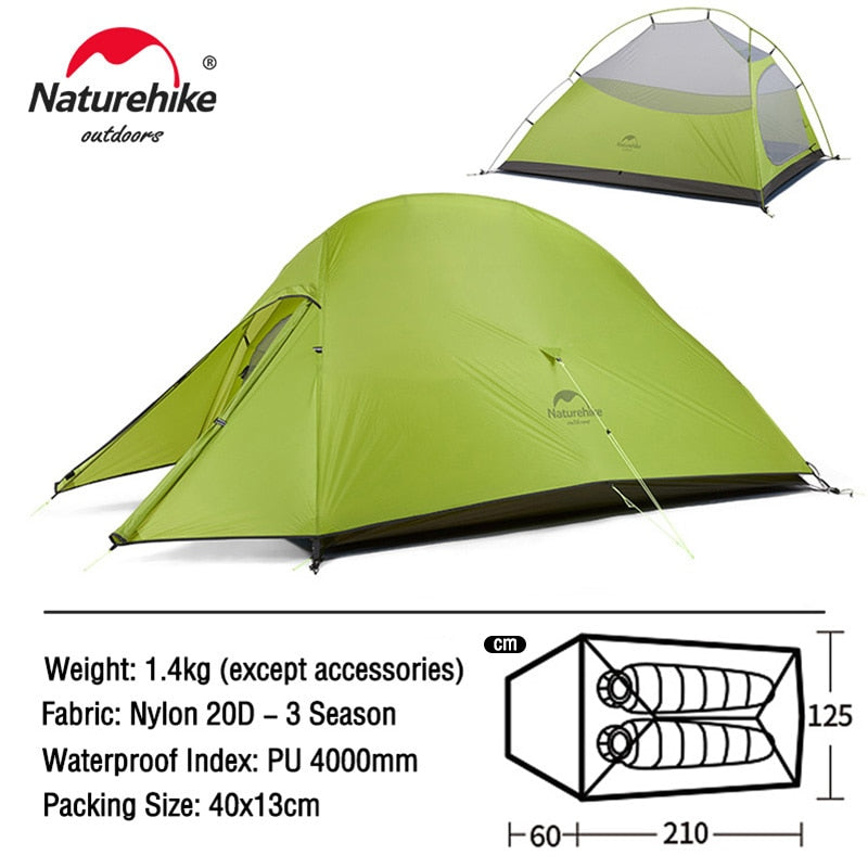 Naturehike Cloud Up 1 2 3 People Tent Ultralight 20D Camping Tent Waterproof Outdoor Hiking Travel Tent Backpacking Cycling Tent