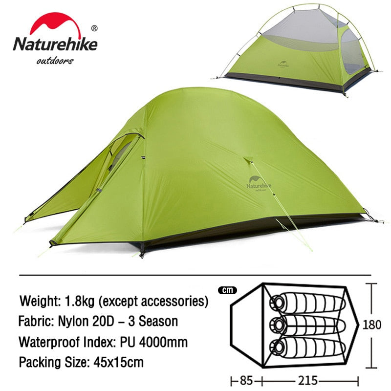 Naturehike Cloud Up 1 2 3 People Tent Ultralight 20D Camping Tent Waterproof Outdoor Hiking Travel Tent Backpacking Cycling Tent