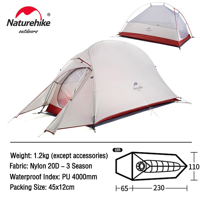 Naturehike Cloud Up 1 2 3 People Tent Ultralight 20D Camping Tent Waterproof Outdoor Hiking Travel Tent Backpacking Cycling Tent