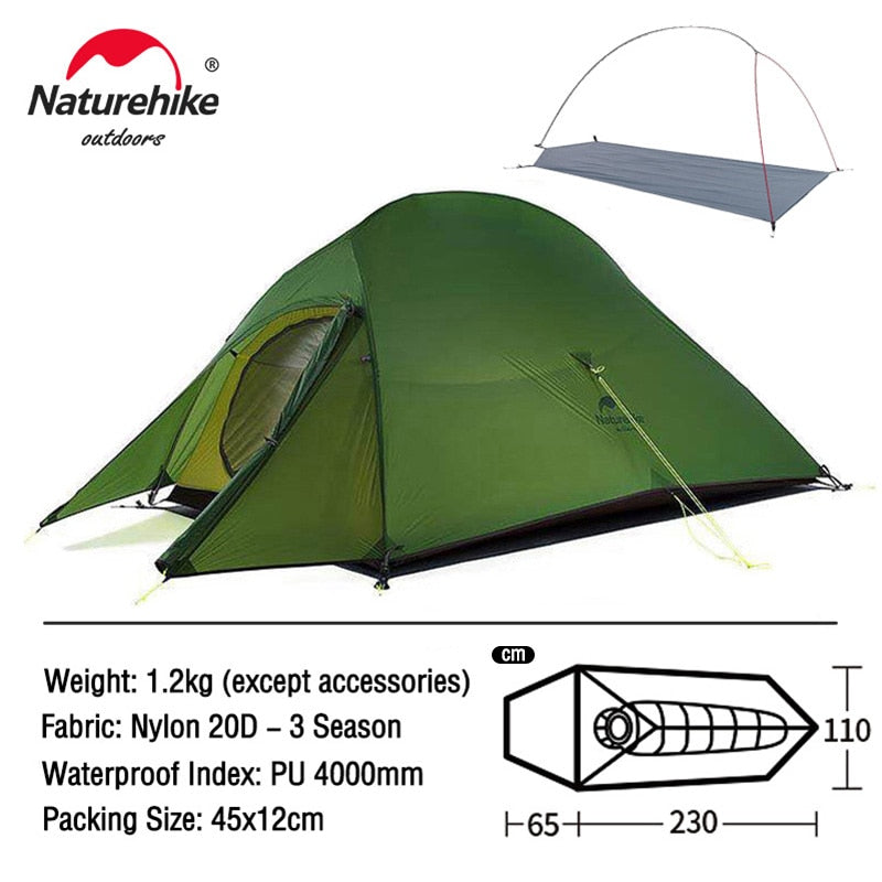 Naturehike Cloud Up 1 2 3 People Tent Ultralight 20D Camping Tent Waterproof Outdoor Hiking Travel Tent Backpacking Cycling Tent