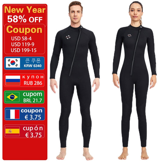 Premium 3MM Neoprene Wetsuit Men One-Piece Suits Keep Warm Surf Scuba Diving Suit Fishing Spearfishing Kitesurf Women WetSuit