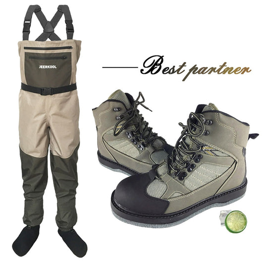 JEERKOOL Fly Fishing Waders Shoes Waders Fishing Wading Shoes &amp; Pants Fishing Boots Aqua Set Rock Sports Waders Felt Sole Hunt