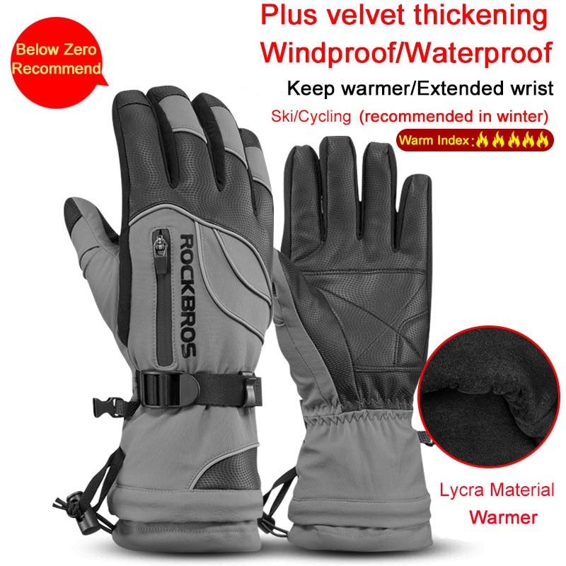 ROCKBROS Ski Gloves Motorcycle Waterproof Fleece Thermal Gloves Snowboard Snowmobile Gloves Men Women Winter Snow Bike Gloves