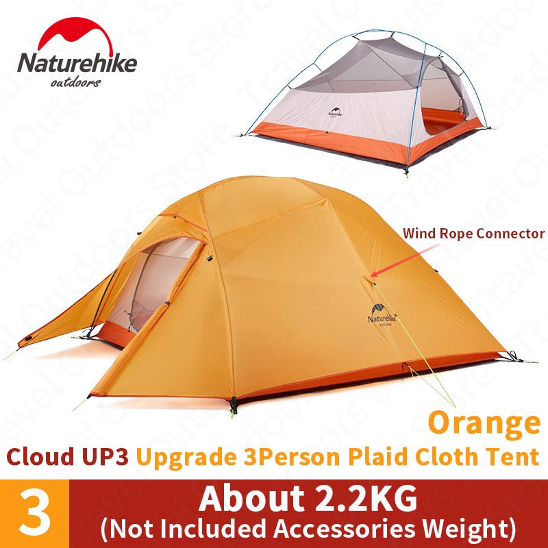 Naturehike Cloud Up Outdoor Camping Tent Ultralight 1 2 3 man 20D Silica Gel Single Double Persons Tent Hiking With Free Mat