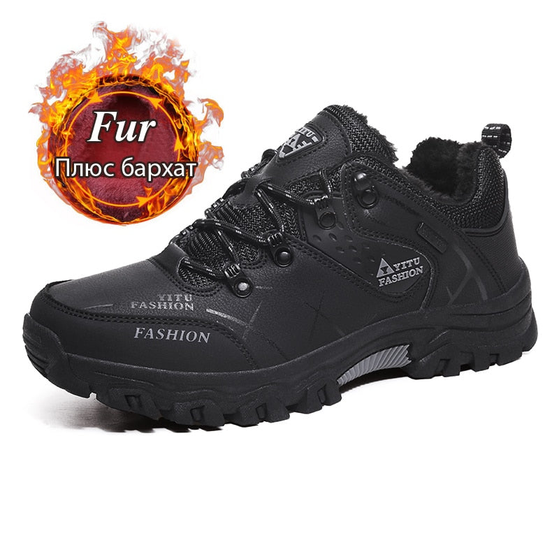 High Quality Waterproof Men Leather Sneakers Outdoor Man Hiking Boots Work Shoes Slip Casual Shoes Flat Walking Shoes Plus Size