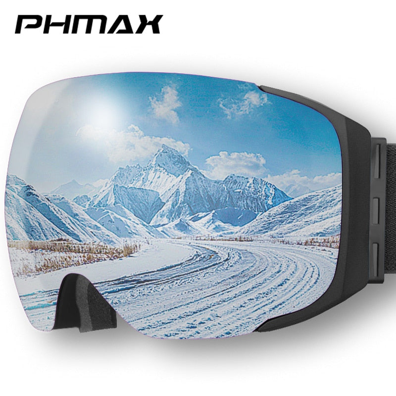 PHMAX Magnetic Ski Goggles Winter Anti-Fog Snowboard Goggles Double-Layers UV400 Protection Snowmobile Outdoor Skiing Glasses