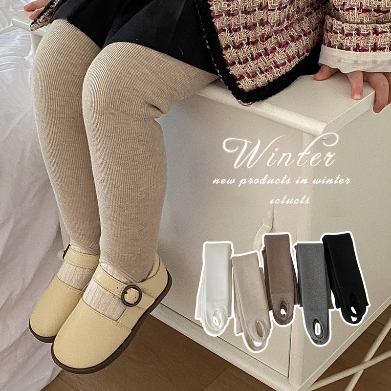 MILANCEL Winter New Kids Pants Solid Girls Tights Fur Lining Pantyhose Girl Skinny Leggings