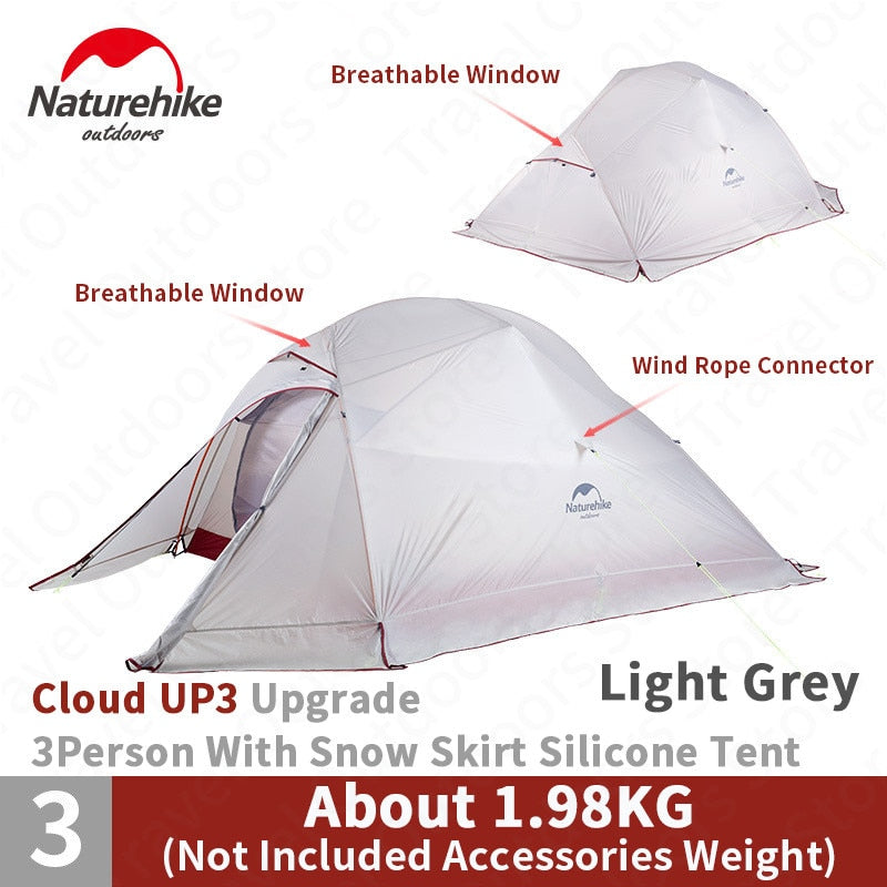 Naturehike Cloud Up Outdoor Camping Tent Ultralight 1 2 3 man 20D Silica Gel Single Double Persons Tent Hiking With Free Mat